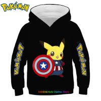 Kids Pokemon Hoodies Pikachu Sweatshirts Autumn Boys Clothes Girls Clothing Baby Hooded Harajuku Football 4 5 6 -14 Years