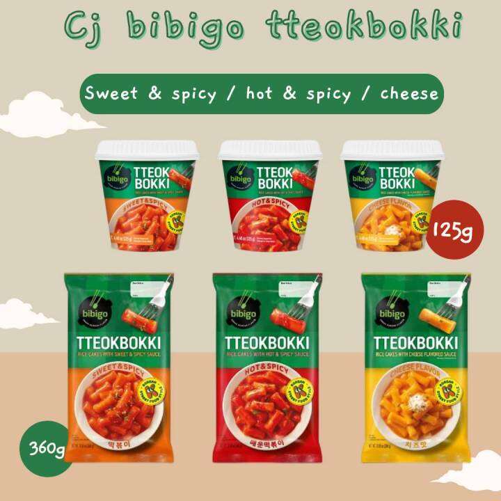 ต๊อกบกกี-สตรีทฟู๊ดเกาหลียอดฮิต-cj-bibigo-tteokbokki-3-flavor-cheese-sweet-amp-spicy-hot-amp-spicy-ขนาด125g-360g