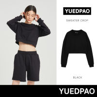 Yuedpao ยอดขาย No.1 รับประกันไม่ย้วย 2 ปี sweater  เสื้อยืดเปล่า เสื้อยืดสีพื้น เสื้อยืดSweater crop สี Black