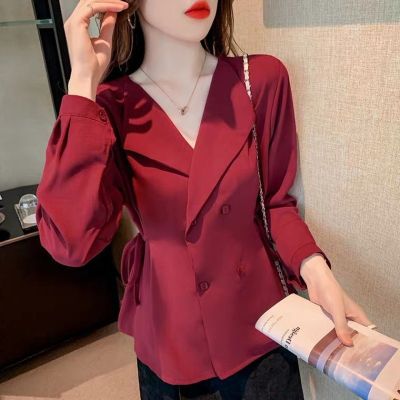 [COD] Shirt autumn 2022 new suit collar fashion temperament chiffon female design sense niche long-sleeved top
