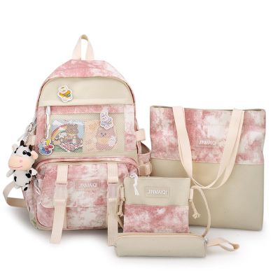 4PCSset Kids School Bags Women Nylon Backpack Children Korea Shoulder Bag Cute Satchel Schoolbag For Girls Mochila Escolar 50