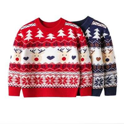 2023 New Christmas Sweaters For Boy Girl Cartoon Deer Knitted Pullover Warm Sweaters Kids Clothes Autumn Winter Baby Xmas Jumper