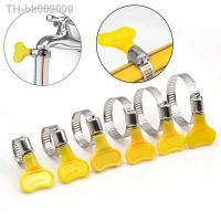 ▣ 1-5PCS Adjustable Yellow Plastic Handle Hand Twist Hose Clamps Worm Driving 8-32mm Stainless steel Butterfly Pipe Clips for Tube