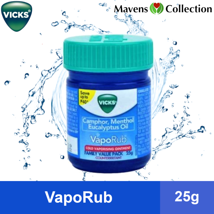 VICKS 25g VapoRub Campor Menthol Eucalyptus Oil, Cold Vaporising ...