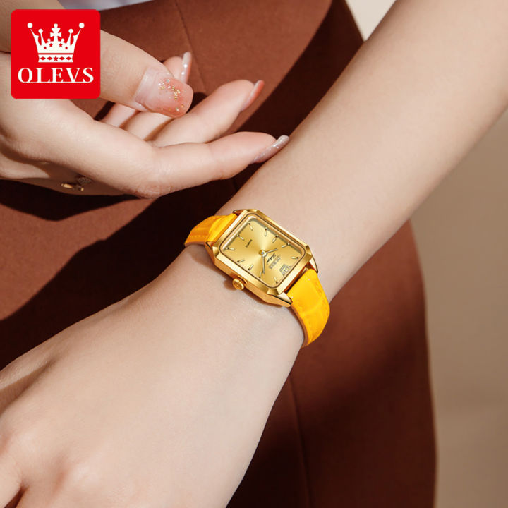 luxury-swiss-brand-olevs-gold-watch-for-women-original-square-dial-leather-strap-two-hand-watch