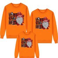 [COD] HO Claus red grid letter printing parent-child European and family top long-sleeved sweater