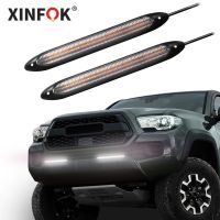 2 PCS LED Car DRL Plug and Play Daytime Running Lights Strip DC 12V White to Amber Waterproof Sequentail Turn Signals LED Bar