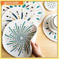 GOTORADE 4Pcs ผ้าทอฝ้าย Trivets 7นิ้วค่ะ กลมกลมๆ แผ่นรองอาหาร ทนทานต่อการใช้งาน ทนความร้อนทน แผ่นฉนวนกันความร้อน โต๊ะสำหรับโต๊ะ