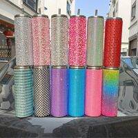 5Pcs-50Pc 20Oz Skinny Glitter Diamond Tumbler Cup Rhinestone Water Bottle Stainless Steel Vacuum Insulated Cups With Lids&amp;Straws