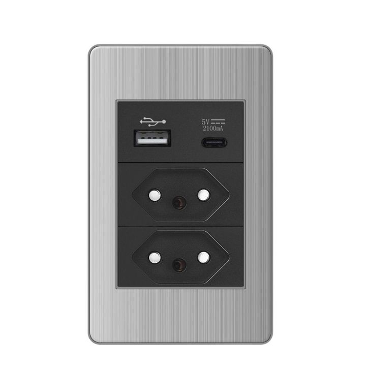 brazil-socket-with-usb-type-c-10a-20a-wall-outlet-118x72mm-pc-glass-stainless-steel-panel-home-improvement