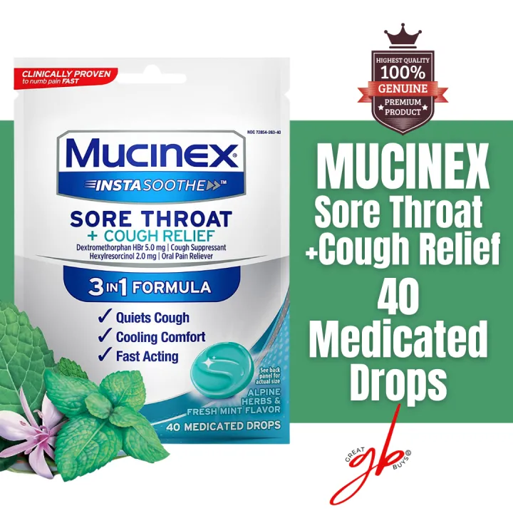 Mucinex InstaSoothe Sore Throat + Cough Relief Alpine Herbs & Mint