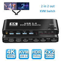 2x2 HDMI เข้ากันได้ KVM สวิทช์แยก4พัน60เฮิร์ต USB Switcher ขยายจอแสดงผลสำหรับคอมพิวเตอร์แล็ปท็อปแบ่งปันแป้นพิมพ์เมาส์จอภาพ