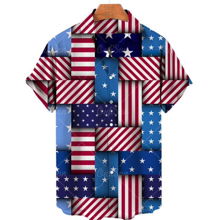 2023เสื้อผู้ชายธงชาติอเมริกาพิมพ์ลาย3d-น้ำขึ้นน้ำลงเสื้อฮาวายสุดเท่เสื้อลำลองของผู้ชายแขนสั้นระบายอากาศได้สำหรับฤดูร้อนสินค้าตามสั่ง5xl
