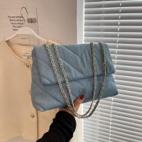 Tas bahu Vintage untuk wanita tas dompet dan tas jinjing kapasitas besar tas kurir berlian biru Denim tas bahu Vintage untuk wanita