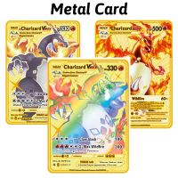 English Gold Pokemon Cards Metal Card Vmax V Max Pikachu Charizard Rainbow Golden Game Collection card Set Gift Kids
