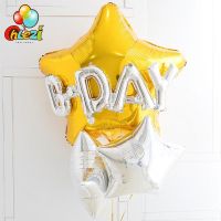 5 Stuks Gelukkige Verjaardag Idee Decor Pak Folie Ballon 32นิ้ว Formaat Gouden Ster ฮีเลียม Ballon Zilver Globos Pure Kleur Baby Shower