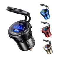 ☌ โลหะ 45W USB CType C PD 18W QC3.0 USB Fast Car Charger พร้อมแรงดันไฟฟ้า/จอแสดงผลสำหรับรถจักรยานยนต์ SUV รถบรรทุกเรือ ATV