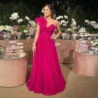 ☎◆♗ ANGELSBRIDEP Rose Prom Dresses One Shoulder Pleat Strapless Ruffles Floor Length Robes De Soirée Long Evening Party