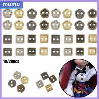 MUMU 10/20pcs ใหม่ล่าสุด 4 สี DIY หัวเข็มขัดเสื้อผ้า 4mm ปุ่มตุ๊กตามินิ 1/6ตุ๊กตาอุปกรณ์เย็บผ้า หัวเข็มขัดสี่เหลี่ยม/ดอกไม้ ปุ่มโลหะ