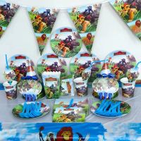 ▪ใหม่ Lion King อุปกรณ์งานเลี้ยงวันเกิด Jungle Party Decor Lion King บอลลูนแบนเนอร์อาบน้ำเด็ก Disposable Tableware Party Set