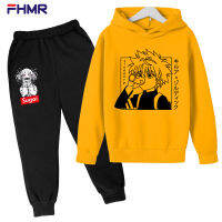 HUNTER×HUNTER เสื้อสวมหัวลายการ์ตูนขนแกะ Sweatpants ฝ้ายเสื้อกันหนาวชุดเสื้อฮู้ดทารกและกางเกงสำหรับเด็กเล็กเด็กผู้หญิงชุดแขนยาวฤดูใบไม้ร่วงและฤดูหนาว0000