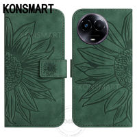 KONSMART เคสแบบพับสุดหรู2023สำหรับ Realme 11 NFC / 11 11X 5G / 11Pro / 11Pro + / C53/C51ลายดอกไม้ดวงอาทิตย์เคสโทรศัพท์หนัง PU เคส RealmeC51ขาตั้ง