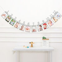 Baby Happy Birthday Photo Frame Banner Pull the flag First Party Decoration Baby Boy Girl My 1st One Year Supplies 1—12 Month