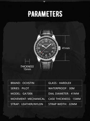 Ochstin นาฬิกาอัตโนมัติสำหรับนาฬิกาผู้ชายแบบกลไก,นาฬิกาข้อมือหนังสีแดงย้อนยุคแบรนด์ชั้นนำนาฬิกาแฟชั่นผู้ชายหรูหรา