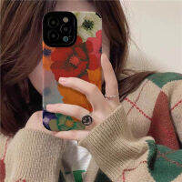 เคสโทรศัพท์ลายดอกไม้ภาพวาดสีน้ำมันสำหรับ iPhone 14/13/12/11 Pro Max 12 13 Mini 6 6S 7 8 Plus X XR XS Max กรอบหลังนิ่มกันกระแทกเคสโทรศัพท์แฟชั่นที่สร้างสรรค์ผิวสัมผัสหนังฝาครอบป้องกันกล้องเลนส์เต็มรูปแบบ