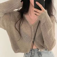 ♨▥ Cropped Cardigan Female Knitted Sweater Thin Jacket Coat All-match Loose Ladies Shawl Outerwear