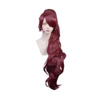 Princess Megara Cosplay Wig Meg Long Clip Ponytail Dark Wine Red Heat Resistant Synthetic Hair Anime Wigs + Wig Cap