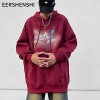 EERSHENSHI เสื้อชุดลำลองย้อนยุคแบบสวมหัวสำหรับผู้ชายทรงหลวมพิมพ์ลายเสื้อกันหนาวมีฮู้ดอเมริกัน