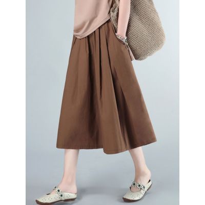 [Spot] casual culottes female summer new fashion cotton pants skirt cropped wide leg pants mother cotton pants skirt 2023