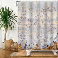 Vintage Chinese Style Flower Birds Shower Curtain Retro Bath Curtain Waterproof Bathroom Decor With Hooks 3d Printing Curtain