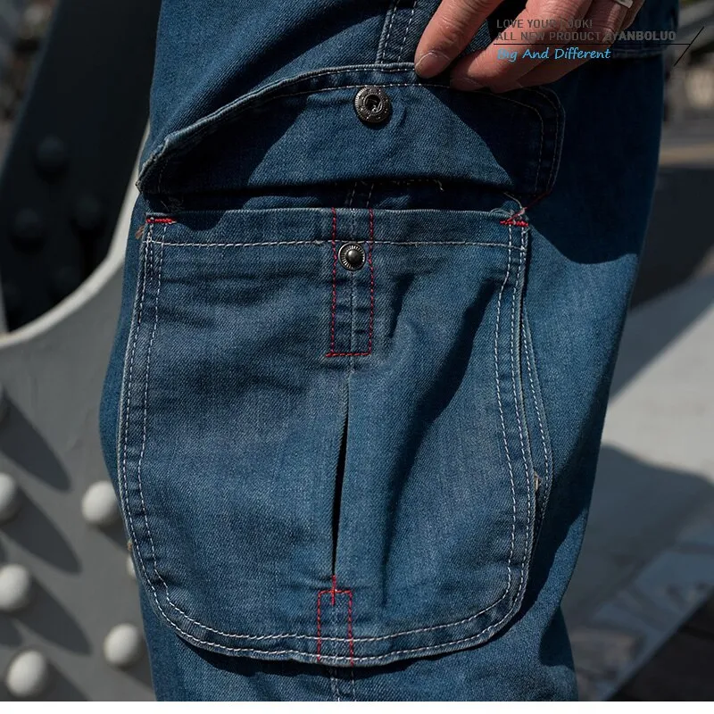 KJHD Summer Denim Overalls Cropped Pants Big Pocket Men's Shorts Hip Hop  Loose Plus Size Denim Short Men (Color : A, Size : 36)