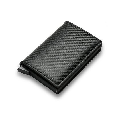 DIENQI Carbon Fiber Card Holder Wallets Men Brand Rfid Black Magic Trifold Leather Slim Mini Wallet Small Money Bag Male Purses