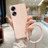 เคส A78 A98 OPPO A77 5G A96 A77s A76 A17k A17 A57ด้วยซิลิโคนกำไลข้อมือกลมแฟชั่นสีลูกกวาดชุบขอบสี่เหลี่ยมยางนิ่มเคสโทรศัพท์ OPPO A98 5G ใหม่เคส2023