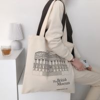 【jw】♟☼  Canvas British Museum Print Cotton Shoulder Shopping Tote Books Handbag for