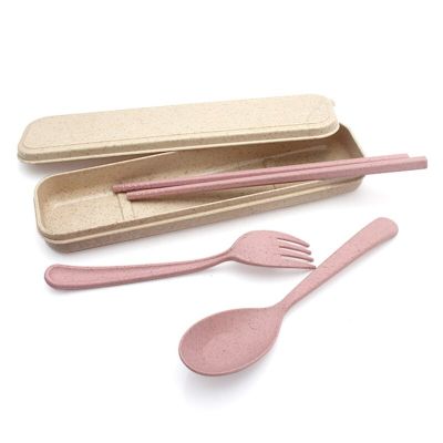 3PCS/Set Natural Cutlery Set Cute Portable Travel Adult Cutlery Wheat Straw Fork Camping Picnic Set Gift Child Office Dinnerware Flatware Sets