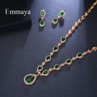 Emmaya New Arrival Green Waterdrop Appearance Zirconia Charming Costume Accessories Earrings And Necklace Jewelry Sets