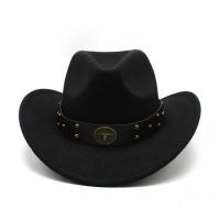 Unisex Cowboy Hats Western Caps For Women And Men Woolen 57-58Cm Wide Straps Rivet Decoration Curved Brim Jazz NZ0080