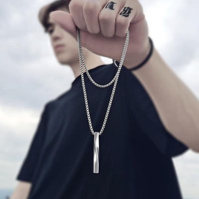 【CW】SUMENG 2023 New Fashion Black Rectangle Pendant Necklace Men Trendy Simple Stainless Steel Chain Men Necklace Jewelry Gift