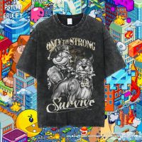 S-5XLเสื้อยืด ขนาดใหญ่ พิมพ์ลาย Psycho Crucify Popeye Only The Strong Survive สําหรับผู้ชาย | หินล้างทําความสะอาด _01