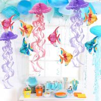 Ocean Party Decor Clear Bubble Garlands Hanging Jellyfish Paper Lantern Honeycomb Mermaid Under The Sea Birthday Party Supplies Banners Streamers Conf