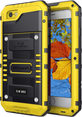 Mitywah Waterproof Case for iPhone SE 2020, Heavy Duty Military Grade Armor Metal Case, Full Body Protective Rugged Shockproof Thick Dustproof Strong Case for iPhone SE 2nd Generation, Yellow Yellow-se SE 2020