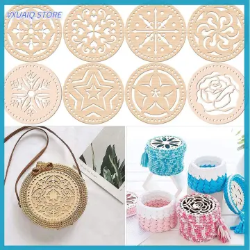 2Pcs Natural Wooden Basket Bottom Circle Crochet Basket Wood Base for DIY  Knitting Basket Weaving Supplies Craft Making