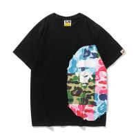 ☄BAPE เสื้อยืดแขนสั้นผู้ชาย,เสื้อยืดฝ้ายบริสุทธิ์ฤดูร้อนสีต่อกันเสื้อยืดคอกลมพิมพ์ลายหัวแอปแบรนด์ญี่ปุ่น