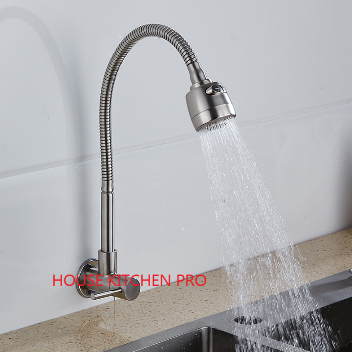 Kitchen 304 Stainless Steel Faucet Flexible Wall Sink Tap Premium ...