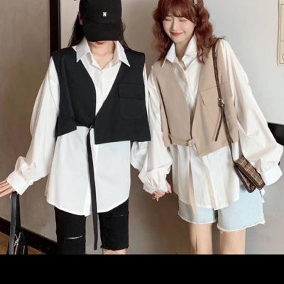 Autumn and winter fat mm suit womens king size womens new suit vest + shirt loose two-piece set womens trend
