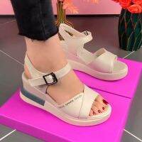 Real soft leather sandals for women 2023 summer new sandals Wedge heel thick soles Versatile open toe mid heel Peep-toe shoe for women